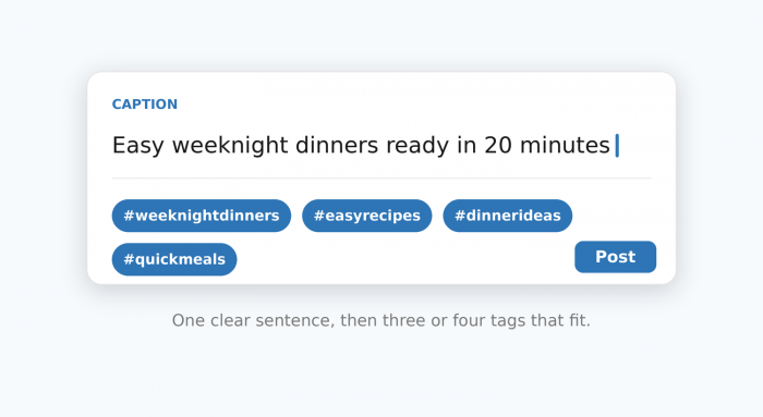 Caption compose box with keywords and tag chips